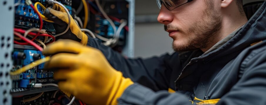 Electrician fixing wiring in a house