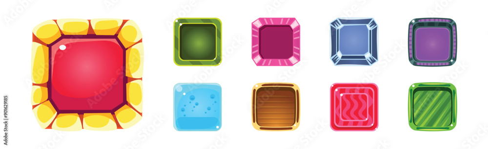 Poster game ui square buttons with texture vector set