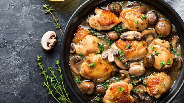 Homemade chicken chasseur with mushrooms