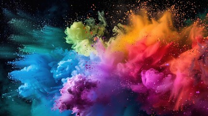 Obraz premium Rainbow Explosion: A Colorful Abstract Display of Smoke, Ink, and Powder