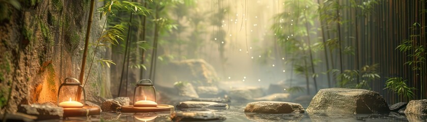 Obraz premium Create a Serene and Tranquil Sanctuary with Stylish Decor Transform Your Home with Nature-Inspired Elements, Warm Lighting, and Luxurious Textures Find Inspiration for Your Personal Oasis with These