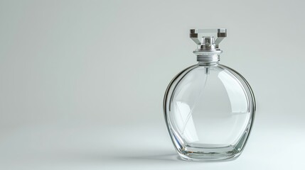 Elegant and minimalistic glass perfume bottle on a clean backdrop, showcasing its stylish design and clarity.