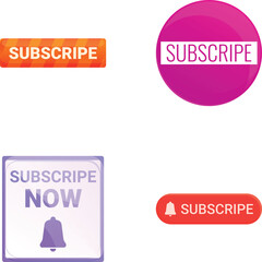 Subscribe symbol icons set cartoon vector. Various subscribe button. Social media, internet