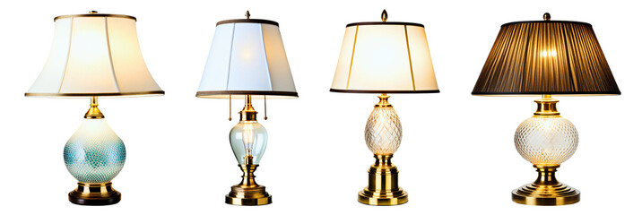 Collection of modern decorative table lamps light isolated on a transparent background, interior decoration furniture