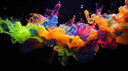 Fluorescent fluid splash in a dark space