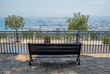 Haifa panoramic view of the city and the Mediterranean Sea. Louis Promenade Park