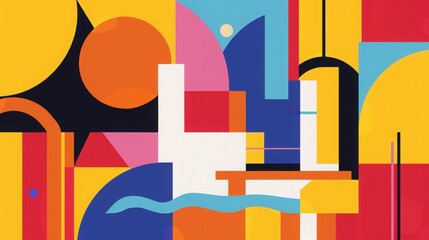 Obraz premium Vibrant abstract artwork featuring geometric shapes and bold colors, perfect for modern decor and artistic projects.