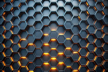 Geometric digital background featuring a repeating pattern of black hexagonal cells resembling a honeycomb structure, perfect for tech, sci-fi, and futuristic design projects.
