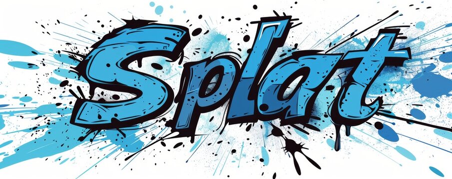 Blue and black graffiti style 'Splat!' word art with splatter effects