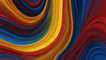 Naklejka premium a vibrant abstract background featuring fluid, wave-like patterns in bold colors such as crimson, cobalt blue, and sunny yellow, 3d