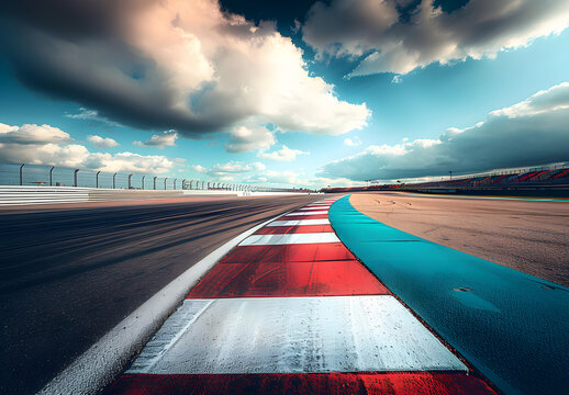Racing circuit. Pathway under the sky