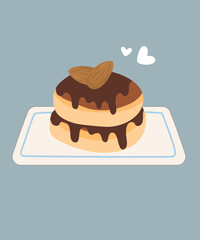 Cute Illustration with Pancakes and Almond, Chocolate, 