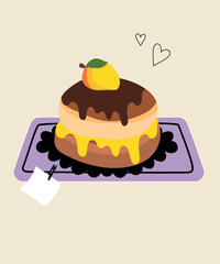 Cute Illustration with Pancakes and Mango  Jam, Chocolate
