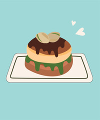 Cute Illustration with Pancakes and Pistachio Jam, Chocolate