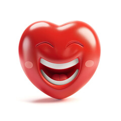 3D emoticon and emoji of red heart with laughing face, smiling and joyful expression. Concept of happiness and love, isolated in white background.