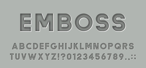 Latin Font With Embossed Effect, Capital Letters and Numbers, Works With Background of Any Color
