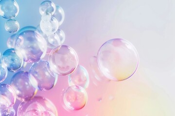 rainbow color Beautiful transparent soap bubbles on one background isolated, space for text