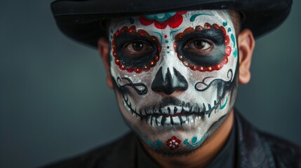 man painted with skull of the day of the dead Mexico