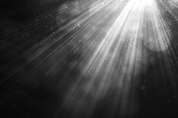 Shining sun glare rays with lens flare, featuring glowing sunlight and white beams black background