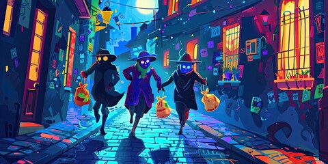 Masked Figures Escaping at Night