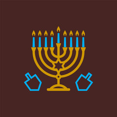Menorah and dreidels icons. Happy Hanukkah, vector design for Jewish Festival of Lights