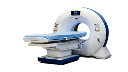 This image features an advanced blue and white MRI scanner designed for high-precision medical imaging isolated in transparent background.