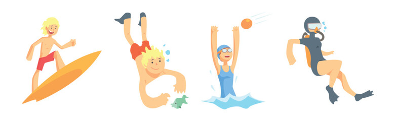 People Character Enjoy Beach and Water Summer Activity Vector Set