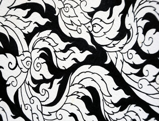 Obraz premium hand drawn original impressionism art painting thai kranok pattern ancient thailand 