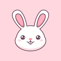 White kawaii bunny's head on pink background. Vector cute animal character.
