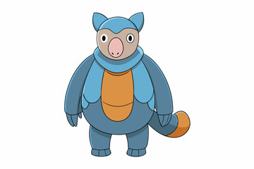 Anteater Vector Illustration, Linocut, Kawaii, Cartoon, Clipart, Line Art Design.