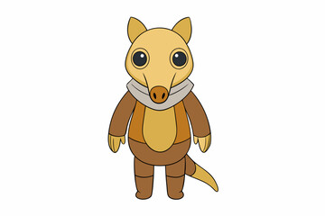 Anteater Vector Illustration, Linocut, Kawaii, Cartoon, Clipart, Line Art Design.