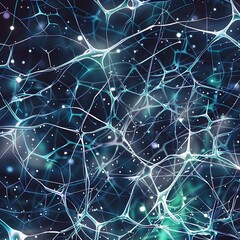 Minimalist Digital of Neural Network with Glowing Geometric Brain Cells