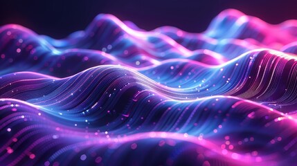 Obraz premium Fluorescent waves with a tech background