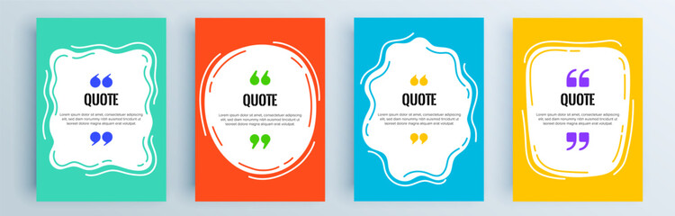 Quote frames blank templates set. Text in brackets, citation empty speech bubbles, quote bubbles. Textbox isolated on color background. Vector illustration.