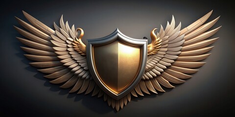 A shield with majestic wings symbolizing protection and power, winged shield, protective symbol, strength, defense