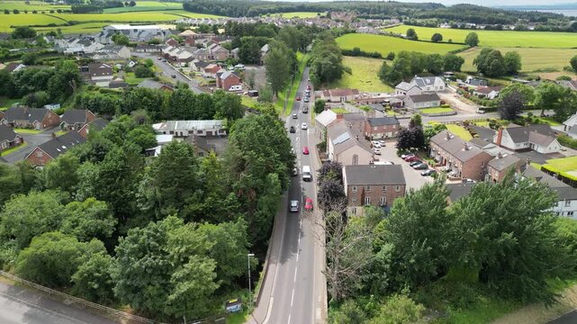Clooney Road, Ballykelly's main route through the village situated in County Londonderry, Northern Ireland.