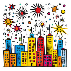 Obraz premium New Year and Christmas card, graphic advertising backgrounds in a doodle 2D illustrator style.