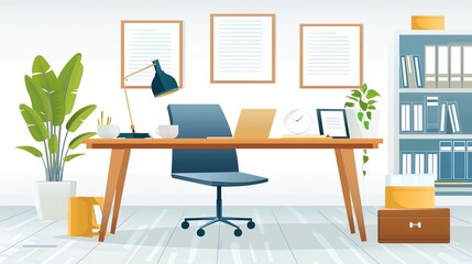 Bankruptcy plan documents, office setting, flat design illustration
