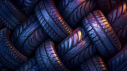 background with car tyres, close up view