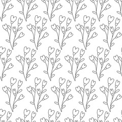 Doodle floral seamless pattern with fantasy flowers. Vector hand drawn illustration, isolated black outline. Great for textile wallpaper, covers