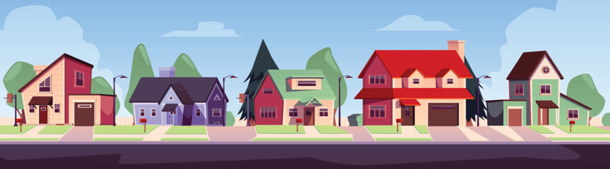 Suburban houses vector illustration set