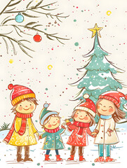 New Year and Christmas card, graphic advertising backgrounds in a doodle 2D illustrator style