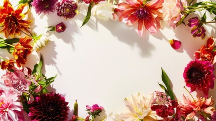 Obraz premium Vibrant floral frame with assorted flowers on white