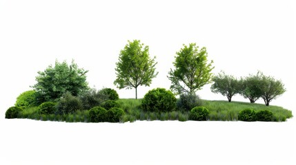 Green Landscape with Trees on White Background