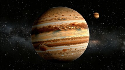 Planet Jupiter with its Great Red Spot and swirling clouds