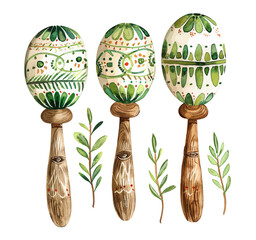 Mexican sombrero, Maracas collection and mustache. Colorful illustrations of traditional Mexican hat and musical instrument for Cinco de Mayo.
