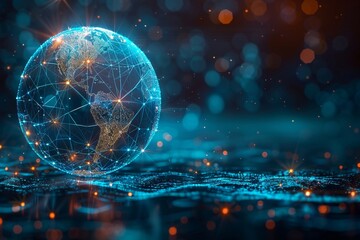 Obraz premium Globe with energyefficient technology and water conservation minimal design flat blue background digital illustration space for Ad