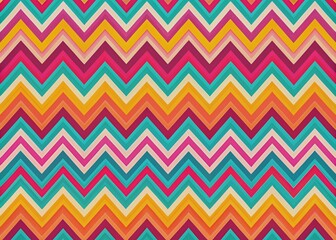 Vibrant and modern chevron pattern in bold bright colors of pink, yellow, orange, and turquoise creating a dynamic and energetic abstract background design.