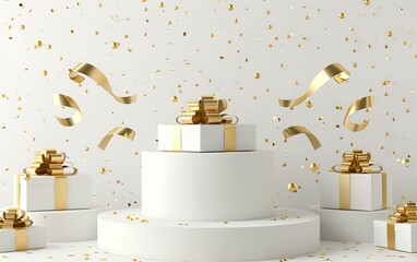 Joyful Celebration Scene with Gift Boxes and Confetti - Versatile for Event Marketing