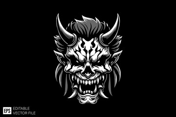 One mask illustration black and white silhouette graphic clip art vector design